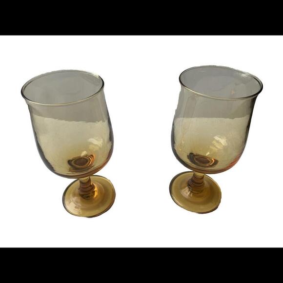 Vintage Pair Of Amber Wine Glass lot of (2) 5 5/8” Tall - Picture 2 of 8